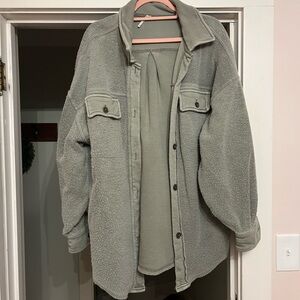 Free People Gray Button-Up Sweatshirt